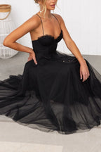 Women's Tulle Midi Dress for Elegant Summer Parties and Celebrations