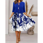 Damen-Midikleid mit floralem Patchwork-Rock und strukturiertem Oberteil
