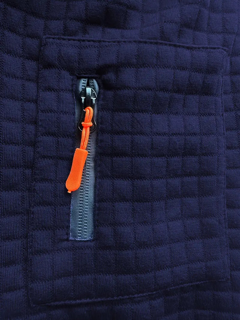 Polo à manches longues texturé pour homme avec fermeture à boutons quart de zip