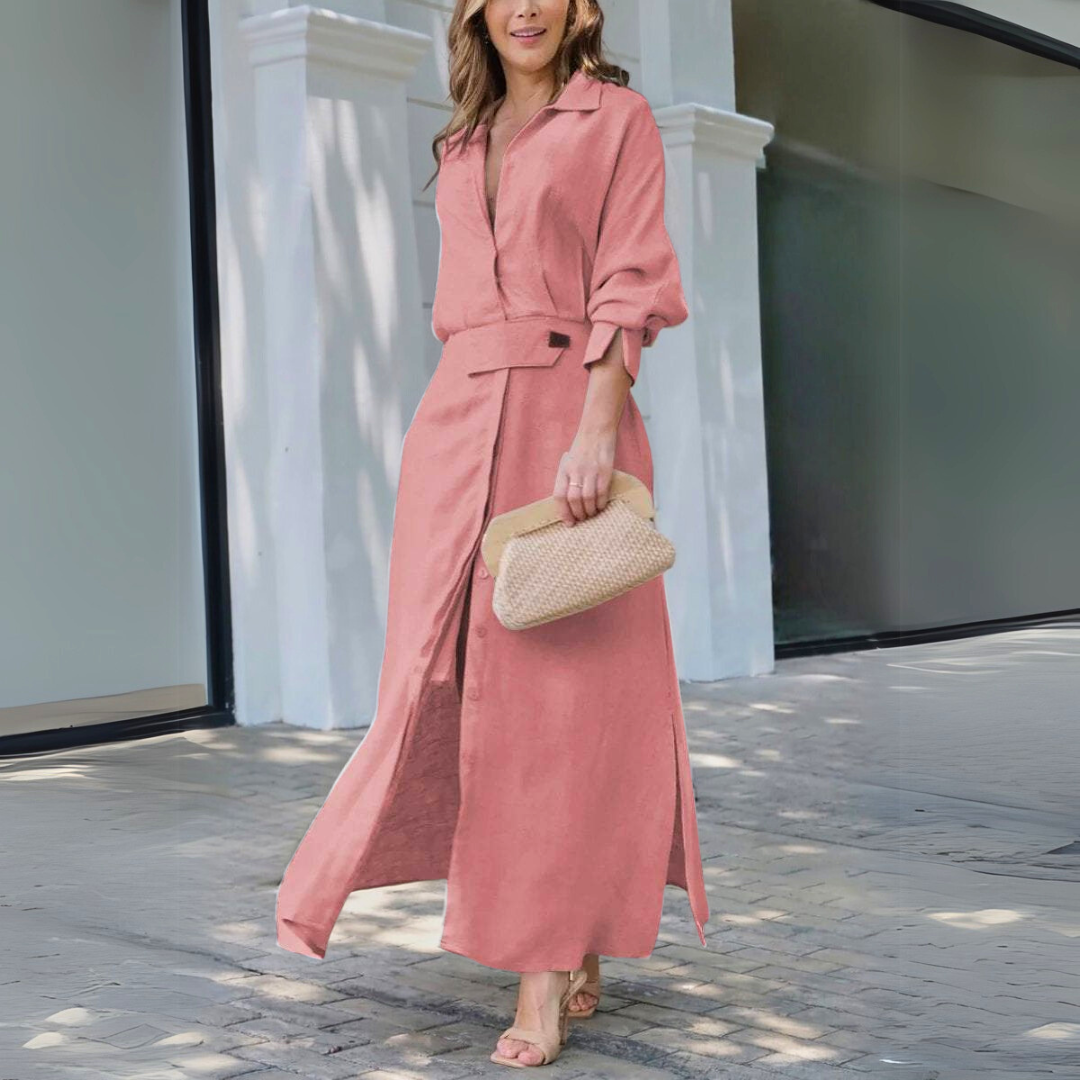 Women's Collared Long Sleeve Maxi Dress