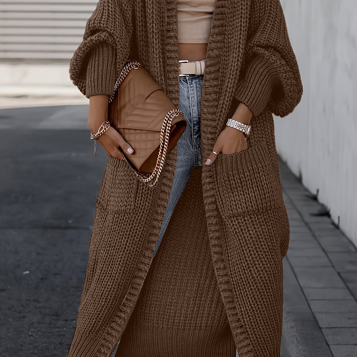 Women’s Longline Open-Front Knit Cardigan