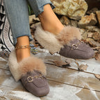 Mules chaussons pour femme bordés de fausse fourrure