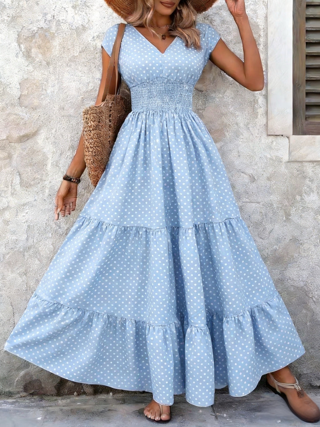 Women's Polka Dot Tiered Maxi Dress