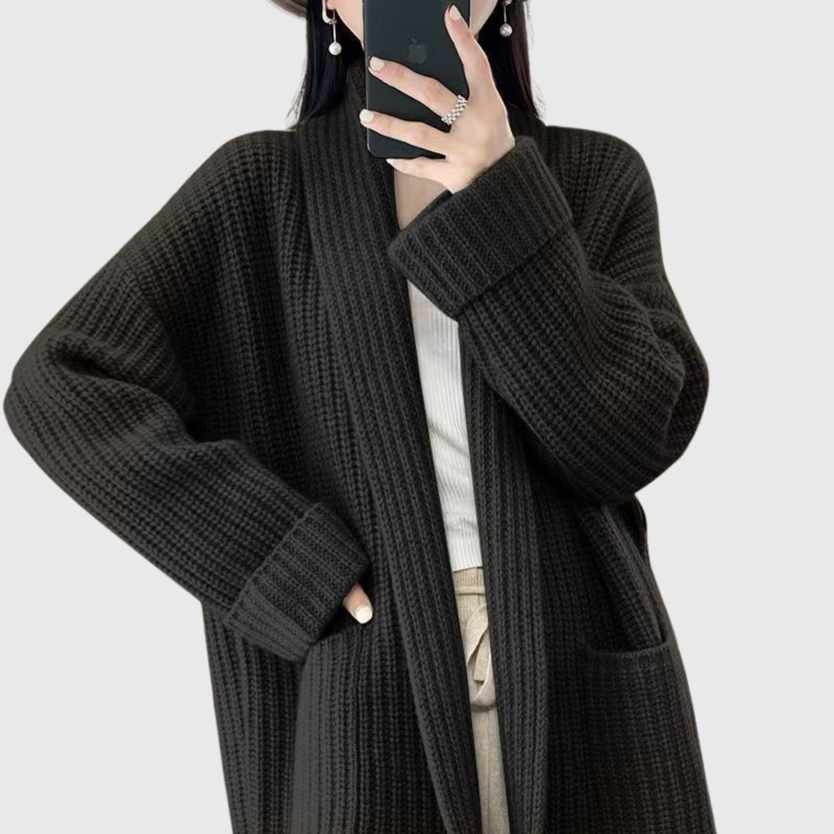 Women's Textured Open-Front Longline Coat