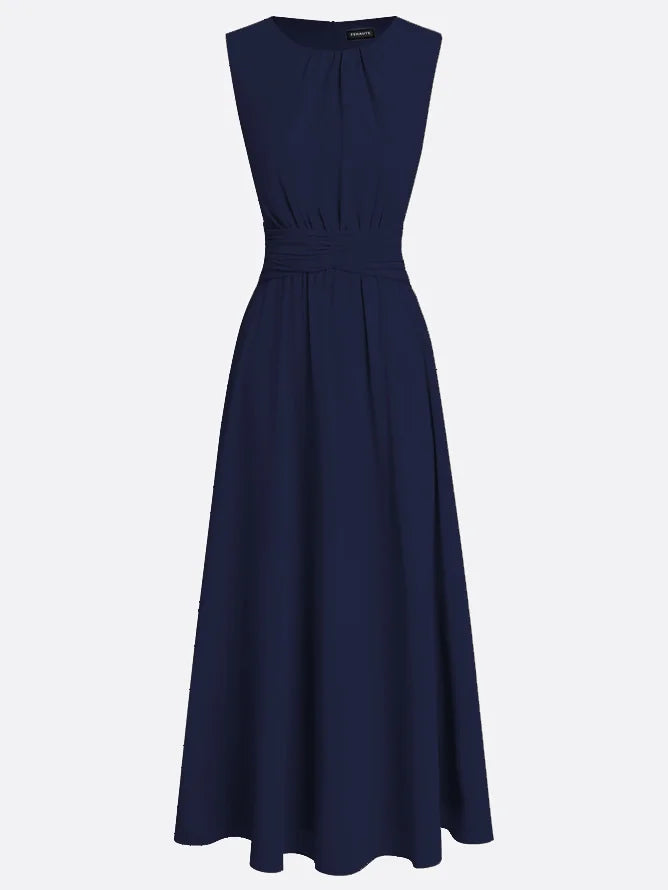 Ärmelloses Chiffon-Maxikleid für Damen mit geraffter Taille und fließendem Saum