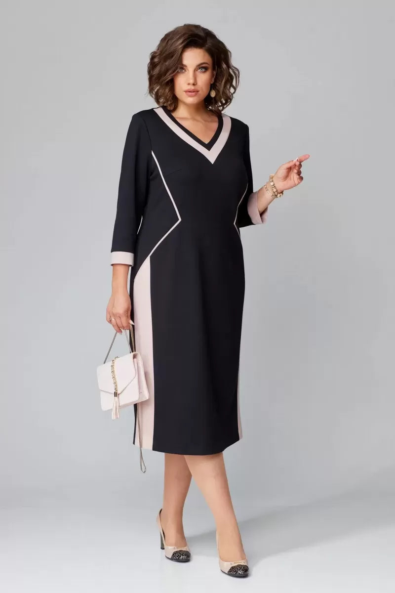 Abito midi da donna con bordi a contrasto