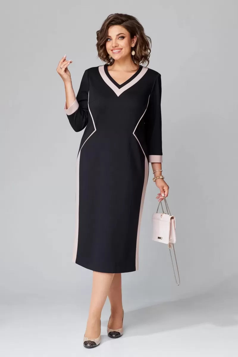 Abito midi da donna con bordi a contrasto