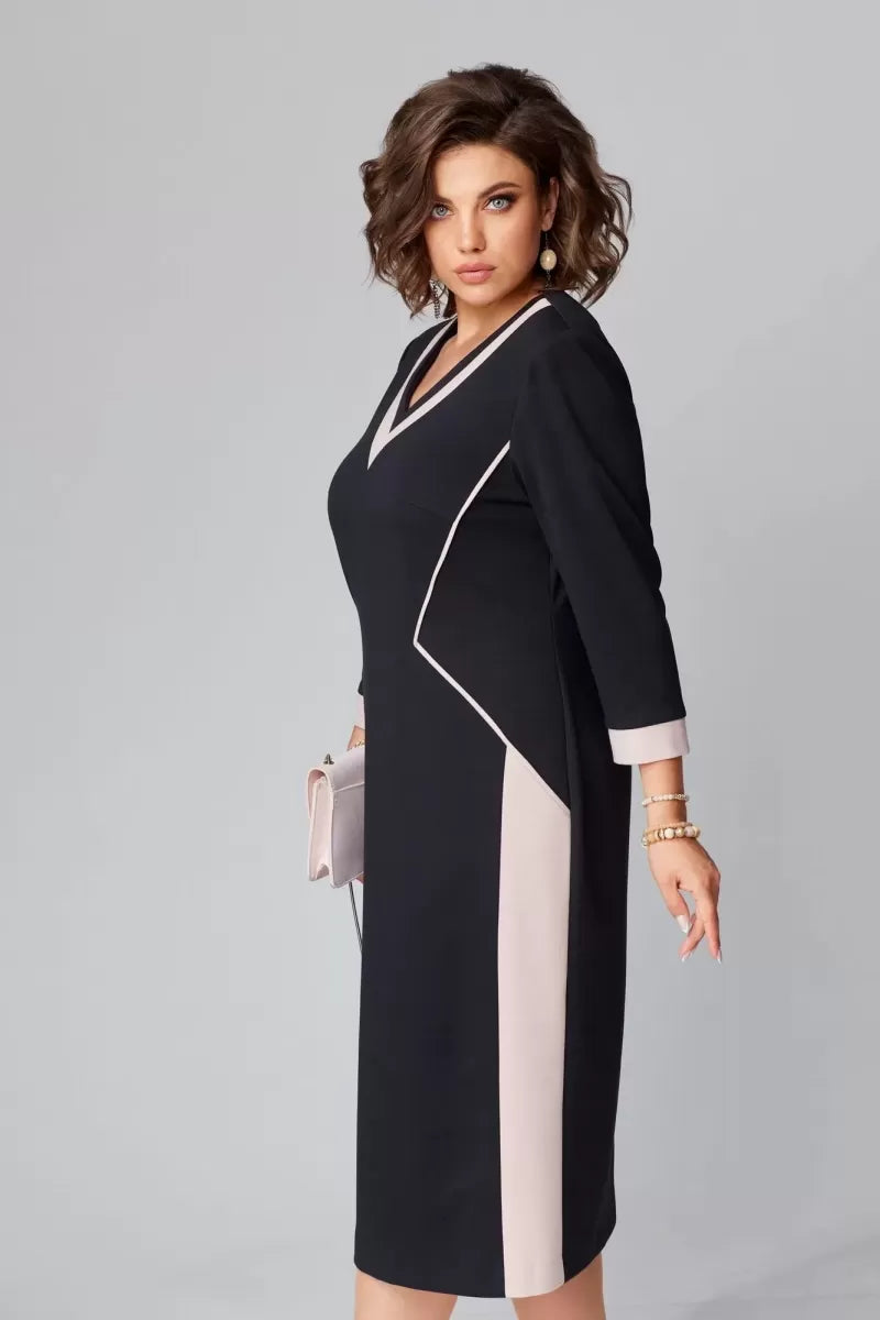 Abito midi da donna con bordi a contrasto