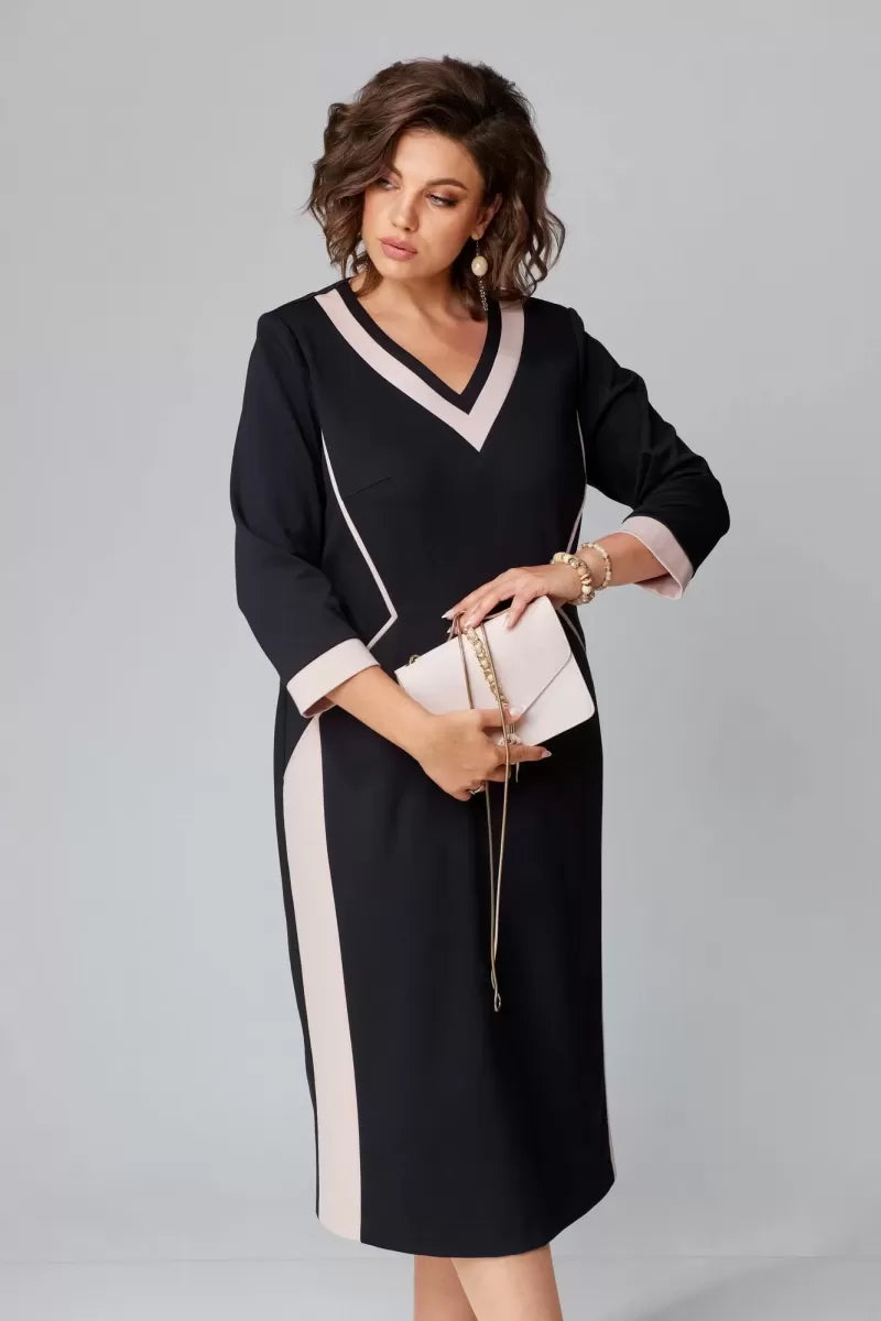 Abito midi da donna con bordi a contrasto