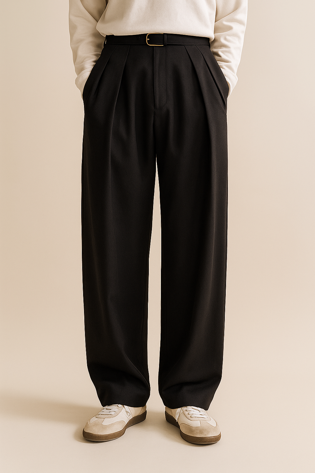 Pantalon plissé à jambes larges pour homme