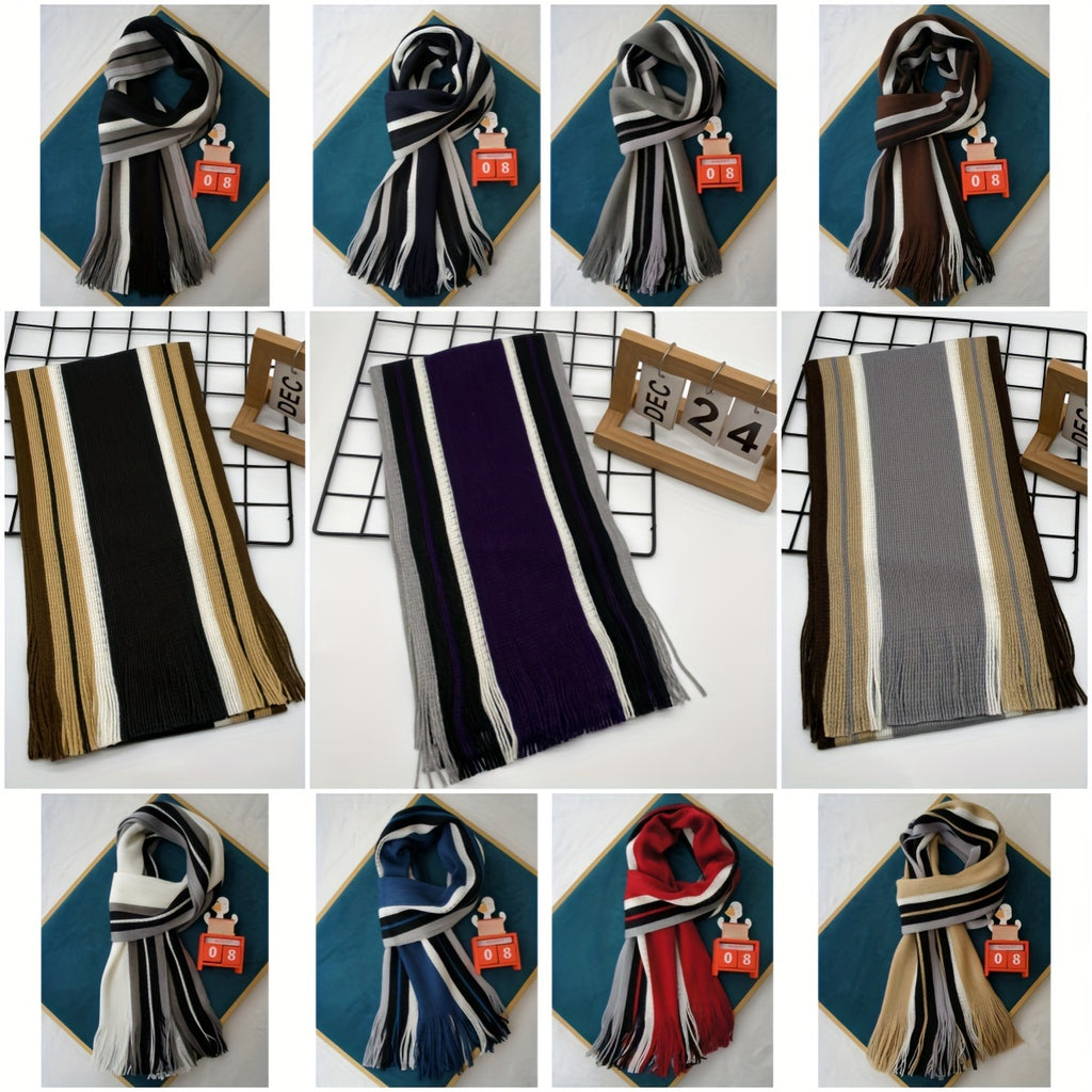 Men’s Striped Fringed Winter Scarf