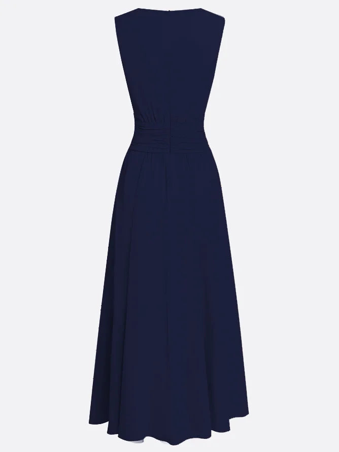 Ärmelloses Chiffon-Maxikleid für Damen mit geraffter Taille und fließendem Saum
