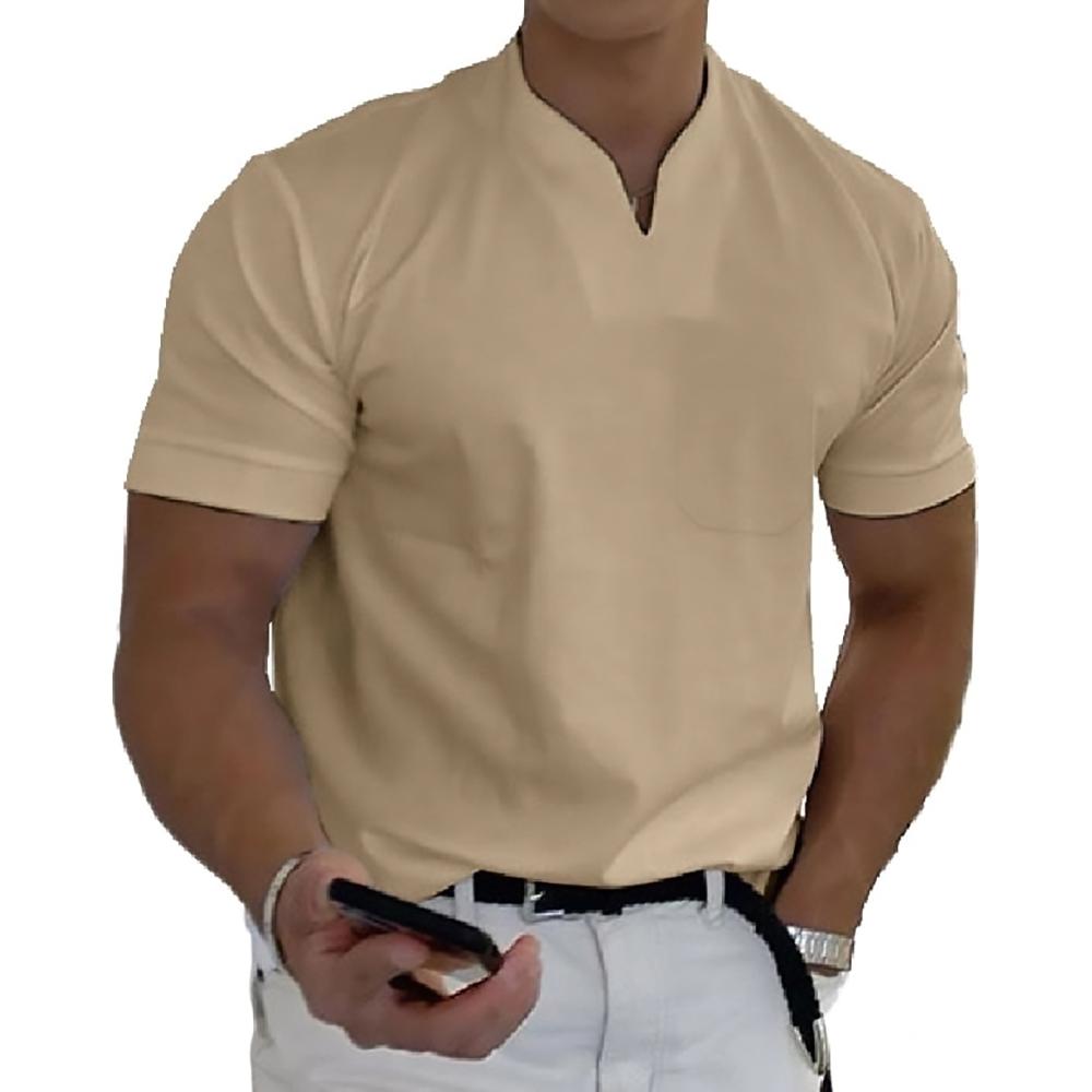 Men's Tailored T-Shirt with Split Neckline for Smart Casual Wear