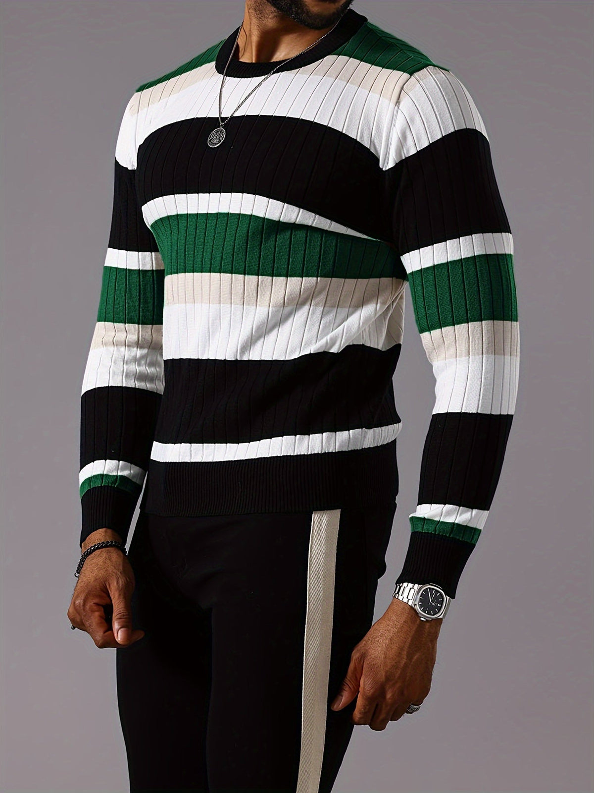 Maglione da uomo a blocchi di colore a coste