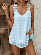 Women's Textured V-Neck Sleeveless Top with Floral Strap Details