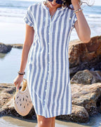 Vestido camisero de mujer a rayas con botones delanteros