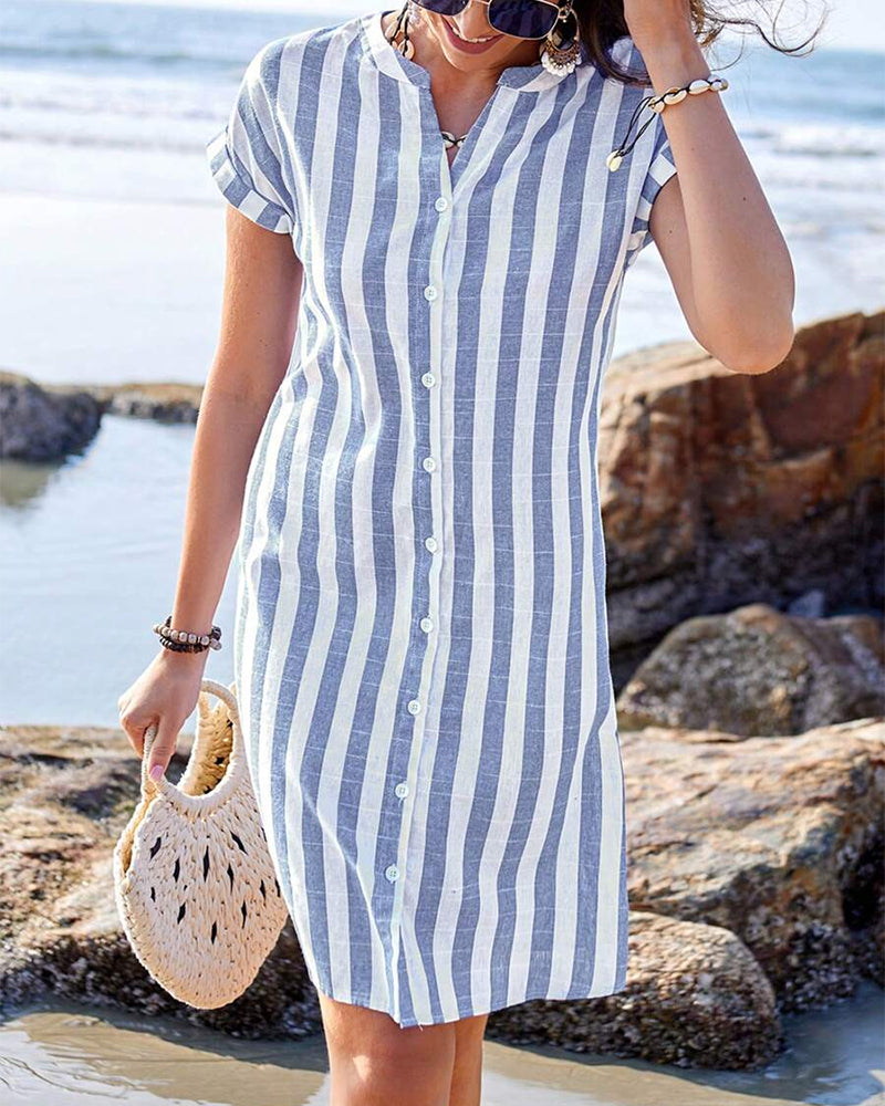 Vestido camisero de mujer a rayas con botones delanteros