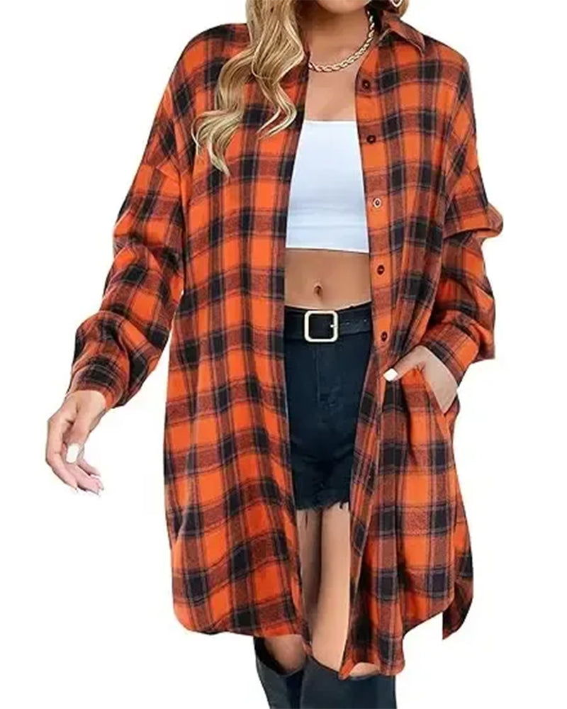 Chemise boutonnée oversize à carreaux pour femme