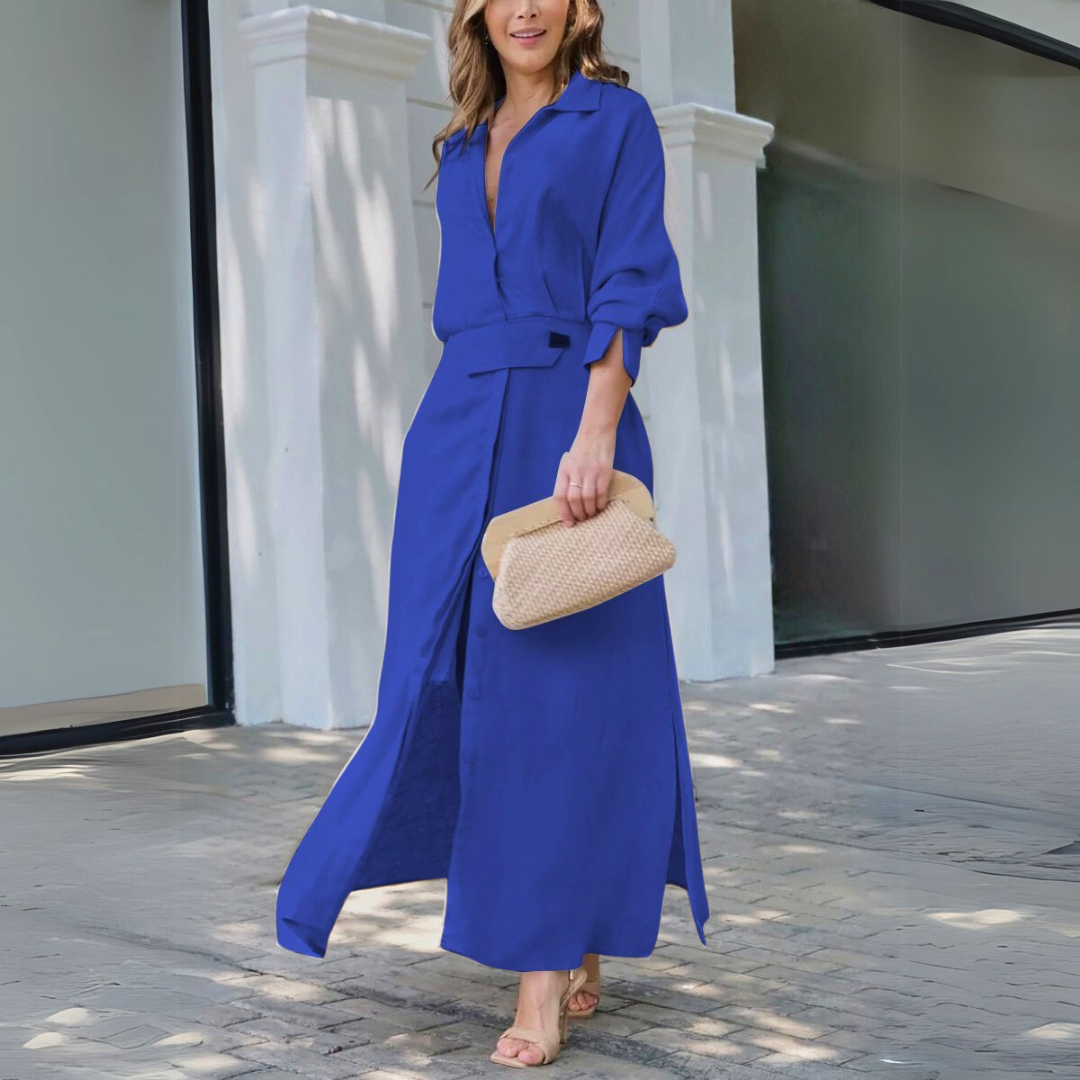 Women's Collared Long Sleeve Maxi Dress