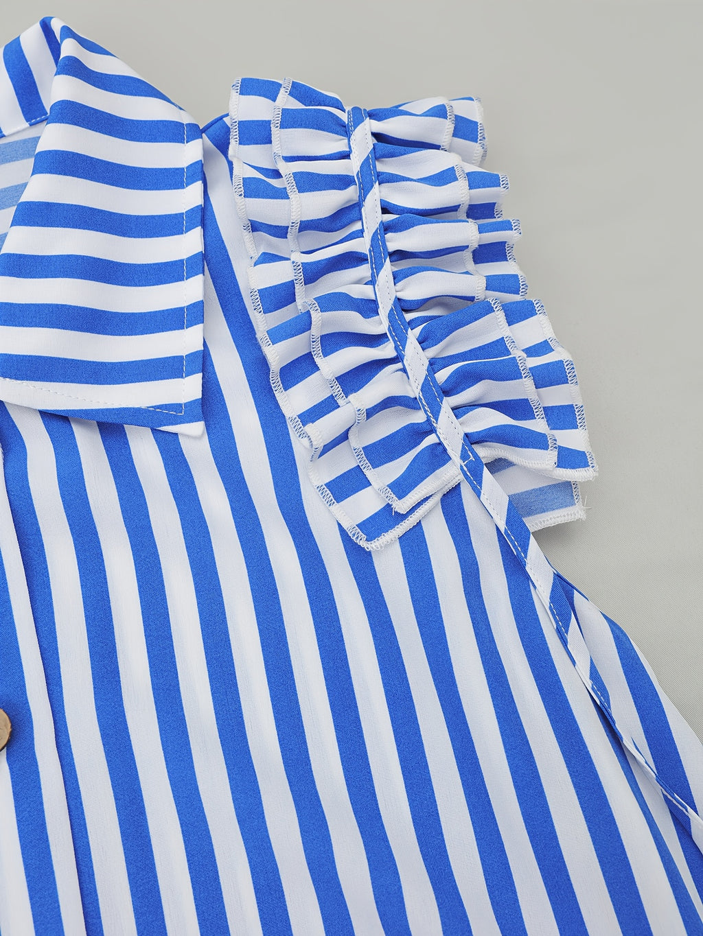 Women's Striped Ruffle Sleeve Shirt Dress