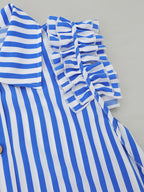 Women's Striped Ruffle Sleeve Shirt Dress