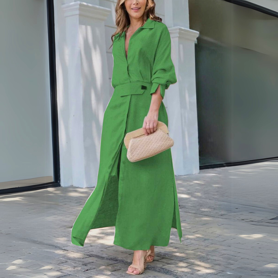Women's Collared Long Sleeve Maxi Dress