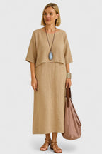 Lässiges Midi-Kleid für Damen mit mehrlagigem Überwurf