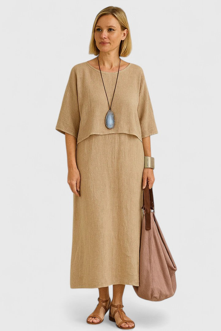 Lässiges Midi-Kleid für Damen mit mehrlagigem Überwurf