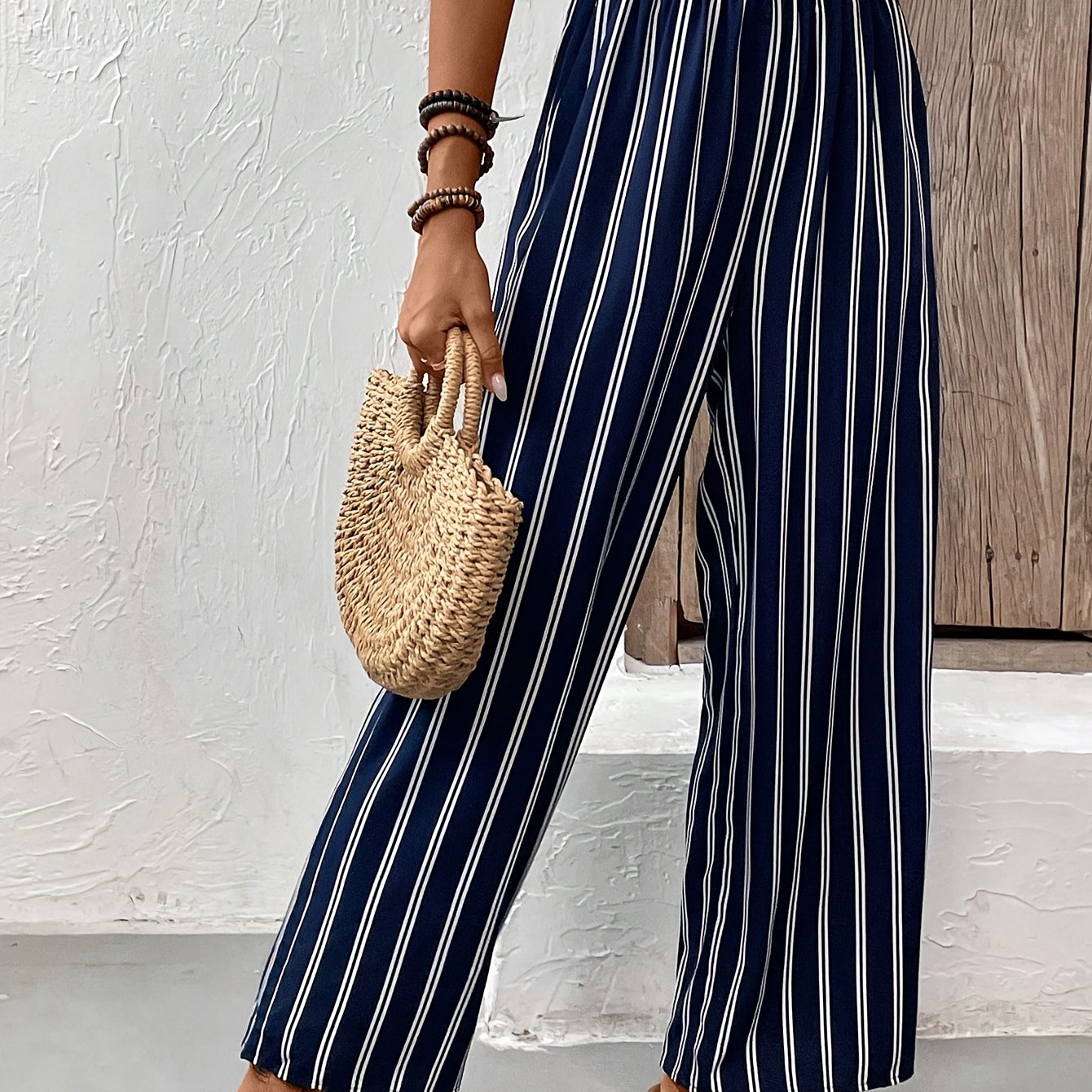 Women’s Striped Wide-Leg Trousers with Relaxed Flowing Fit