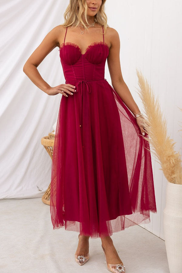Women's Tulle Midi Dress for Elegant Summer Parties and Celebrations