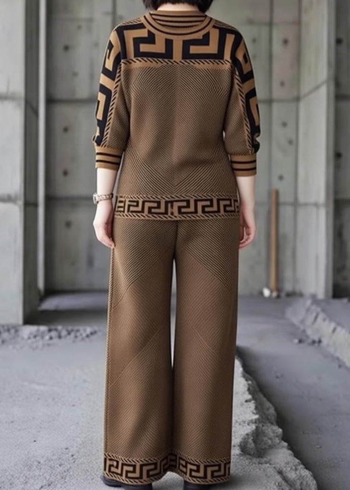 Women's Geometric Print Top and Wide-Leg Trousers Set