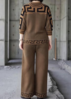 Women's Geometric Print Top and Wide-Leg Trousers Set