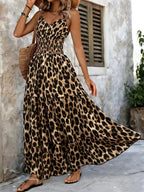 Women's Leopard Print Smocked Waist Maxi Dress