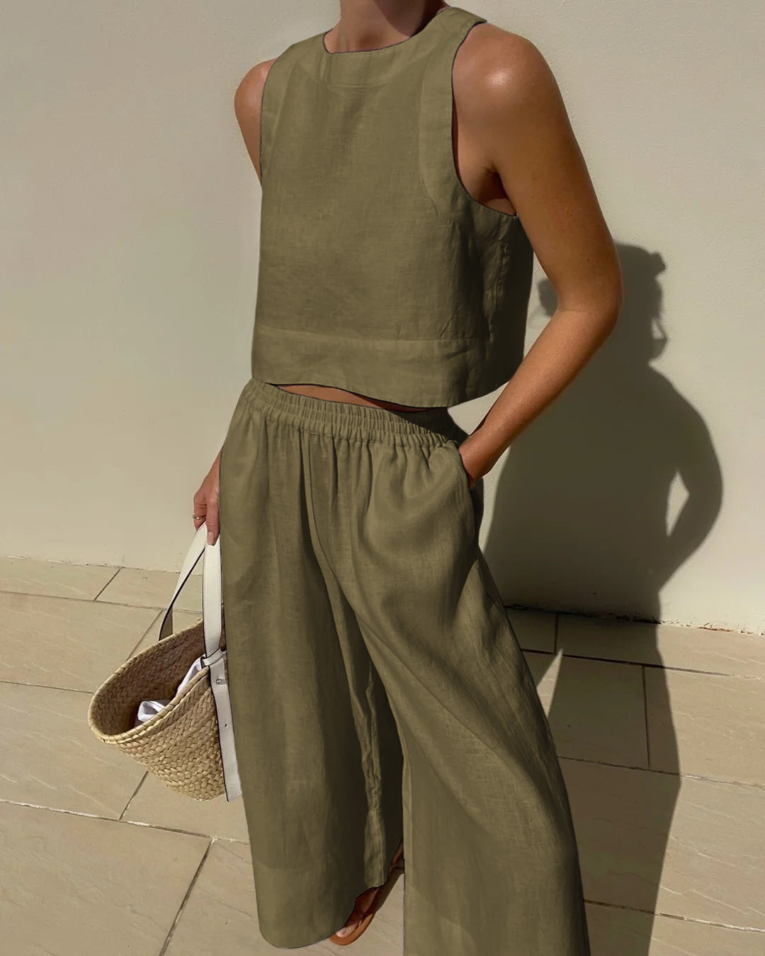 Conjunto de dos piezas holgado y sin mangas para mujer