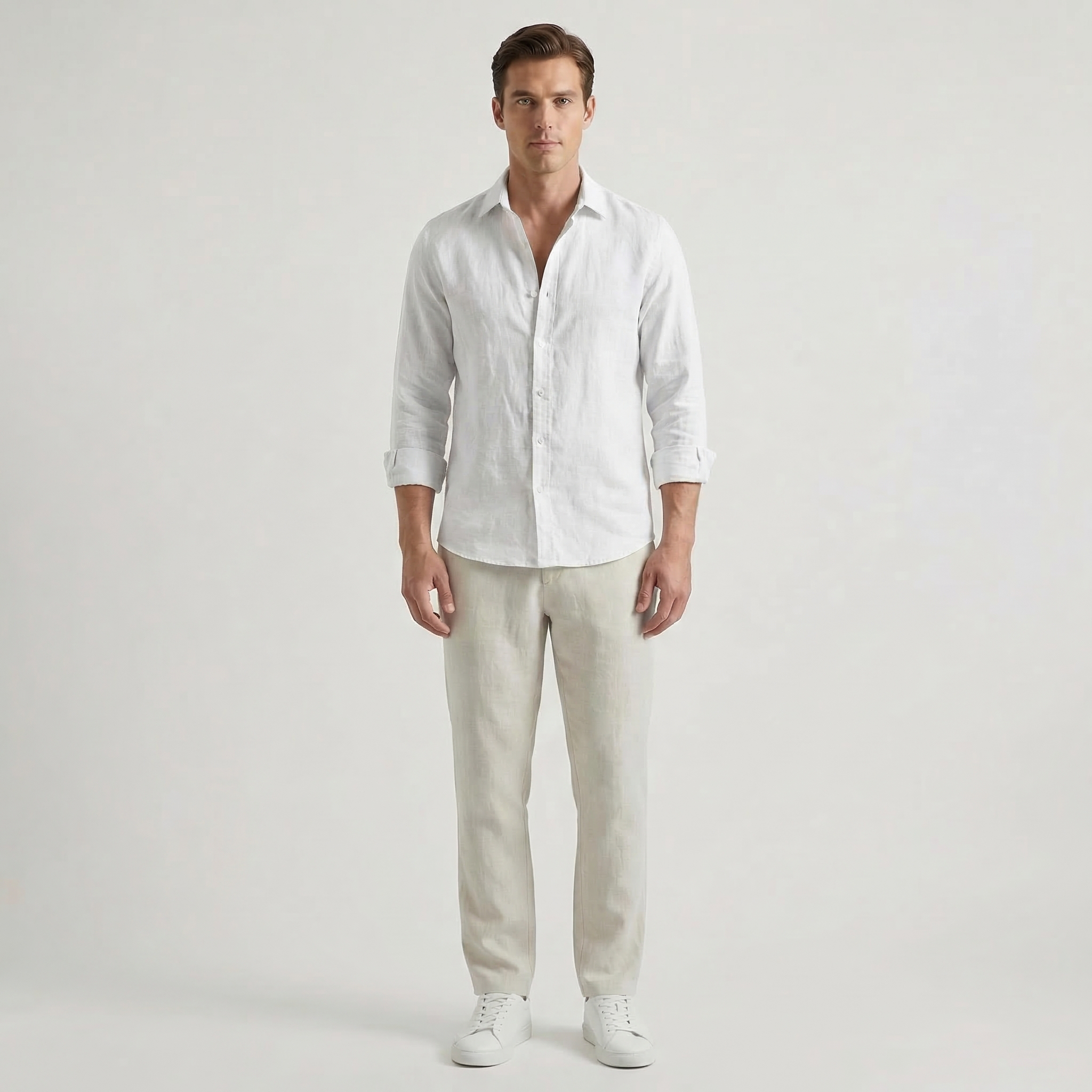 Men’s Long Sleeve Linen V-Neck Shirt