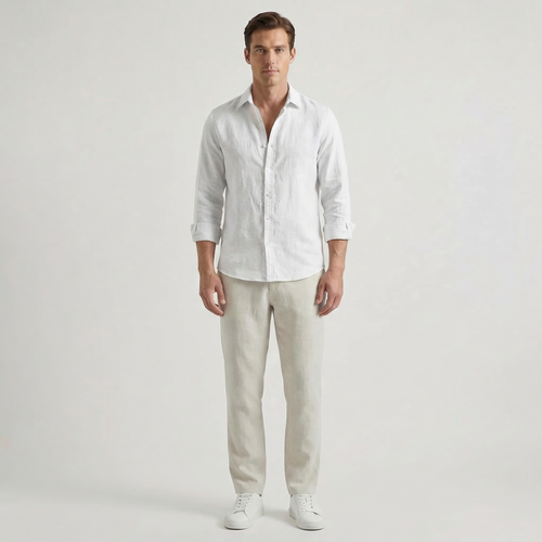 Men’s Long Sleeve Linen V-Neck Shirt