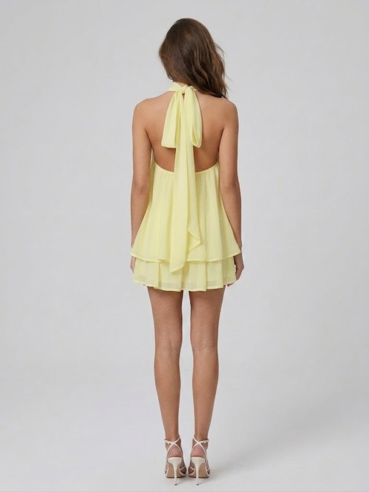 Women's Elegant Halter Neck Layered Chiffon Mini Dress