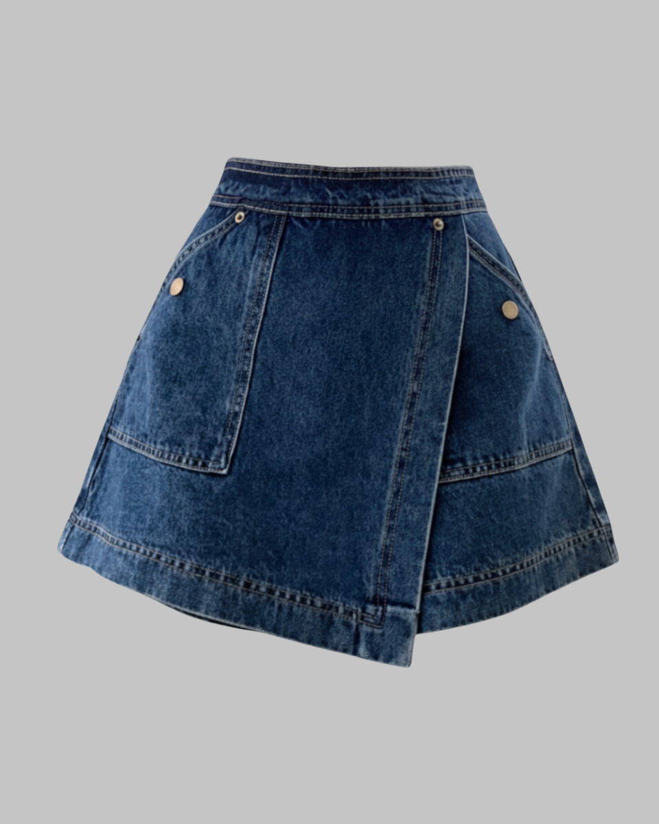 Women's Denim Skort with Wrapped Front for Casual Everyday Styling