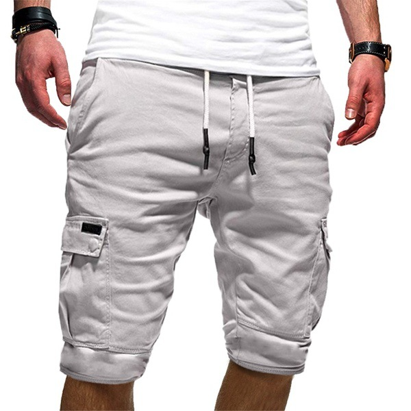 Short cargo utilitaire à cordon de serrage, coupe décontractée, longueur genou pour homme