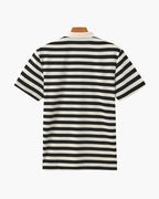Men's Classic Breton Striped Polo Shirt with Contrast Collar and Textured Knit Finish