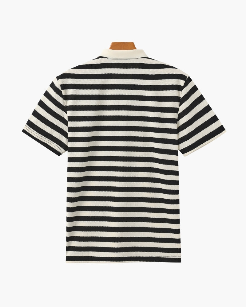 Men's Classic Breton Striped Polo Shirt with Contrast Collar and Textured Knit Finish