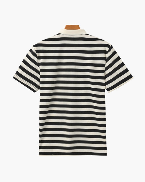 Herren Klassisches Breton Gestreiftes Poloshirt mit Kontrastkragen und Strukturstrick-Finish