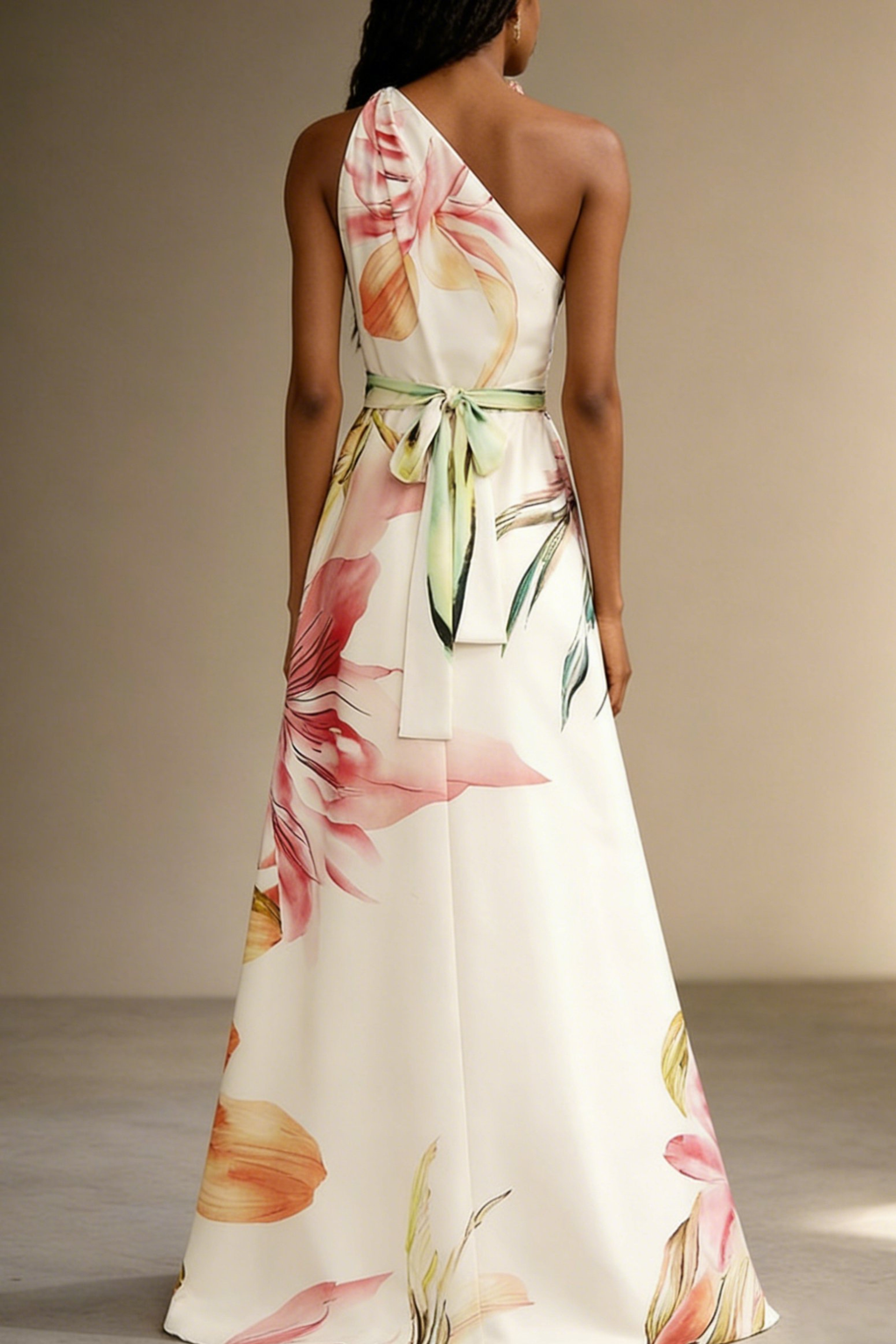 Maxikleid für Damen mit Blumenmuster, Neckholder und Taillenband-Detail