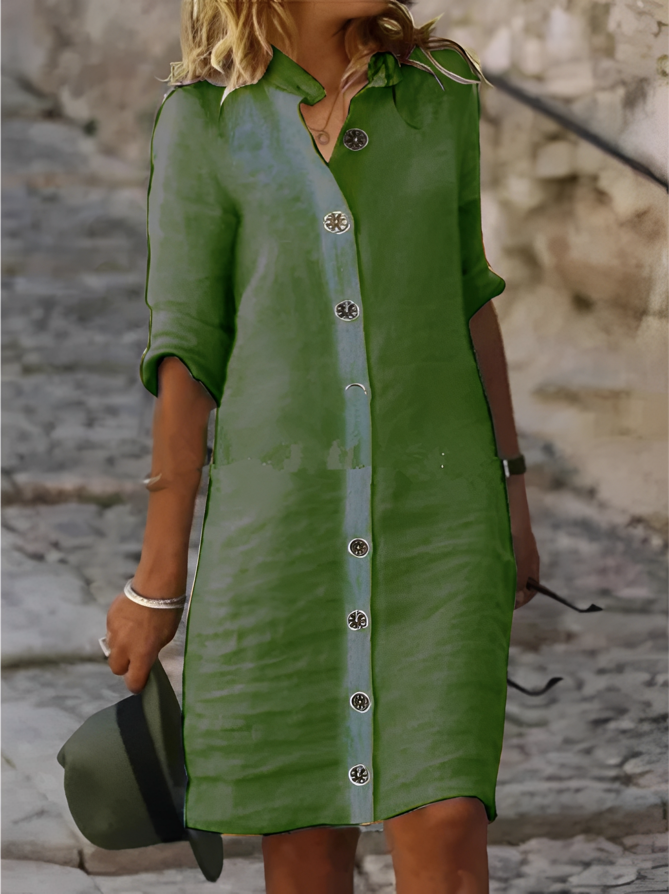 Robe chemise boutonnée à col pour femme