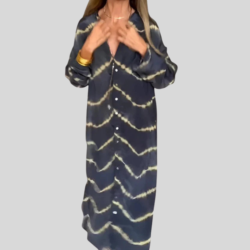 Abito midi da donna ampio con bottoni e motivo tie-dye affrancato