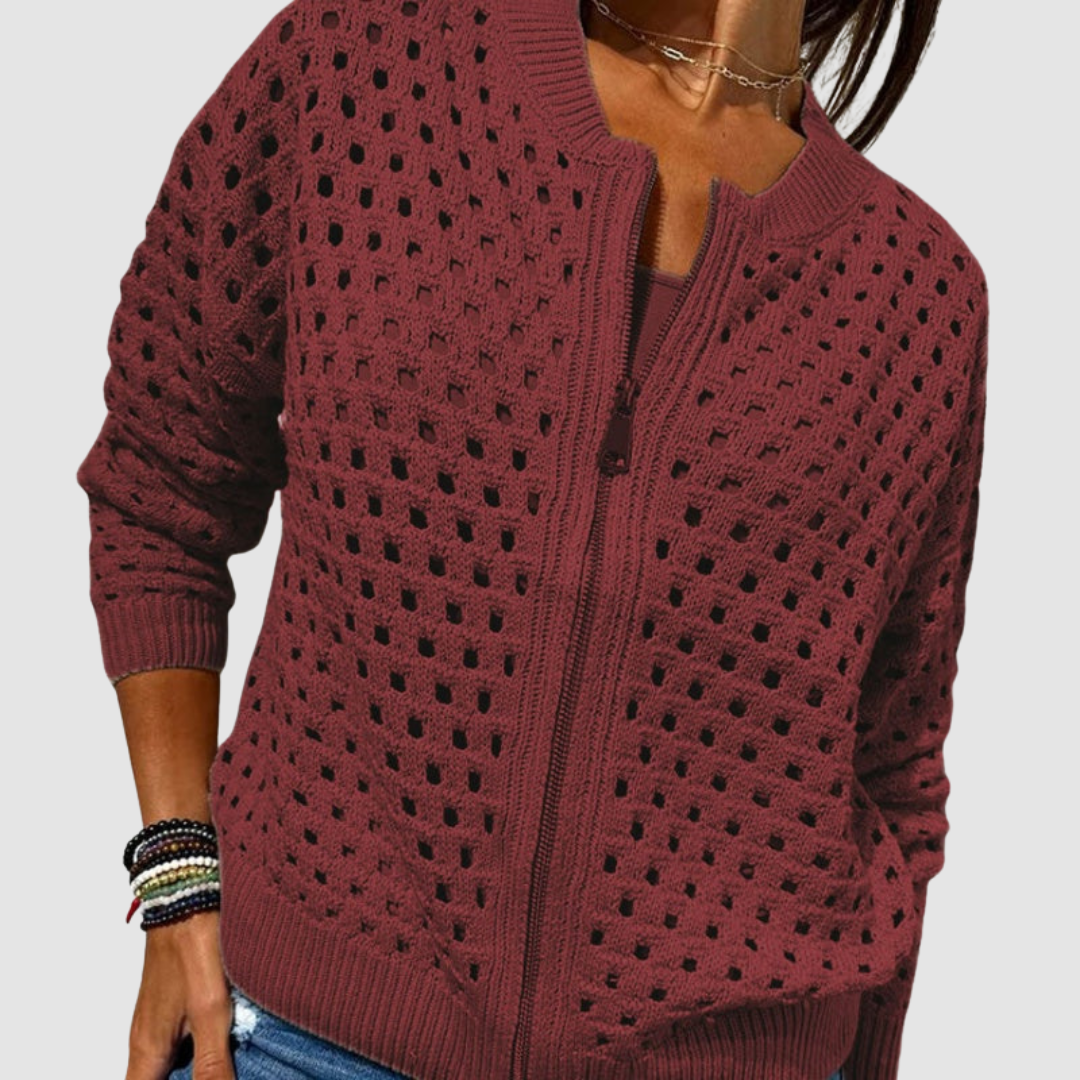 Cardigan zippé ajouré pour femme
