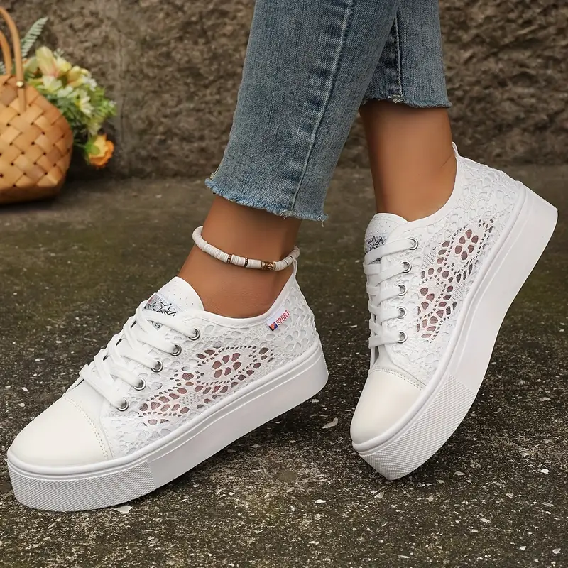 Zapatillas de plataforma para mujer con paneles de encaje floral