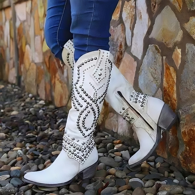 Women's Studded Knee-High Western Cowboy Boots