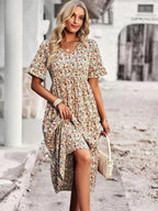 Florales Sommerkleid für Damen mit kurzen Ärmeln Lockerer Schnitt Alltagstil