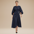 Elegantes Damen-Midikleid mit Bootsausschnitt, weiten Ärmeln, tailliertem Bund und ausgestelltem A-Linien-Rock